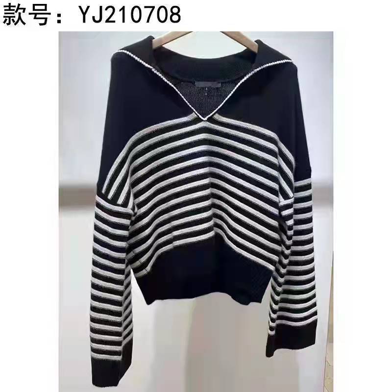 Yingjia 2022 Early Spring New Casual Knitwear Women's Base Shirt Black and White Striped Sweater Top 210708