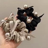 Жемчужный бант кольцо для волос с толстой кишкой ins ~ резинка с продвинутым чувством Женская веревка для галстука 2023 новые аксессуары для волос с мячом