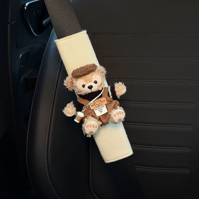 Duffy Car Seat Belt Shoulder: Seat belt shoulder pad - brown-duffy-white-shoulder-pads