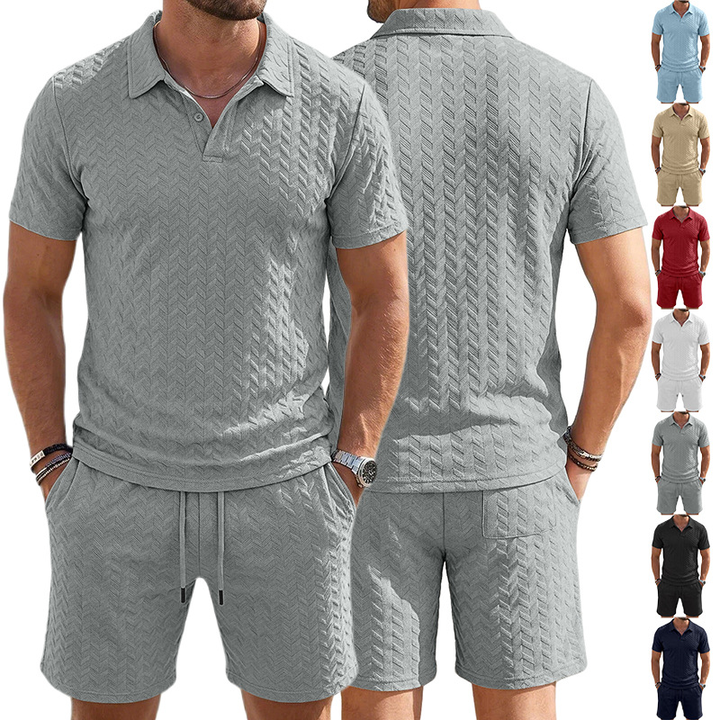 Venta directa de fábrica, traje de polo de manga corta para hombre, estilo casual, holgado, con solapa jacquard, novedad de verano, para exportación.