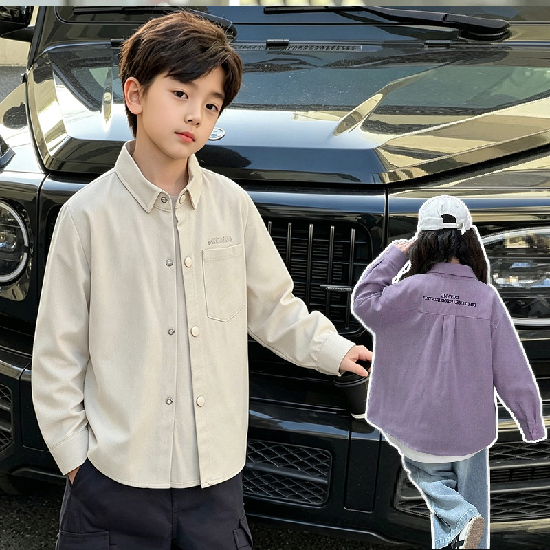 [College Style] Children's Spring and Autumn Cotton Long-Sleeve Shirt Jacket, Stylish Casual Long-Sleeve Shirt for Boys and Girls