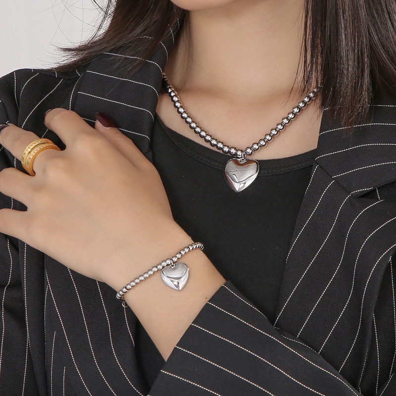 Fashion Heart Shape Titanium Steel Plating Bracelets Necklace