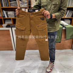男性カジュアル作業ズボン潮松束足純色作業ズボンクロスボーダー商品