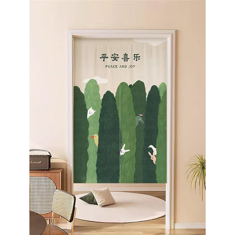 Green Plant Blocking Bedroom Toilet Short Curtain Door Curtain Half Curtain Scandinavian Living Room Curtain Partition Bathroom Kitchen Simple