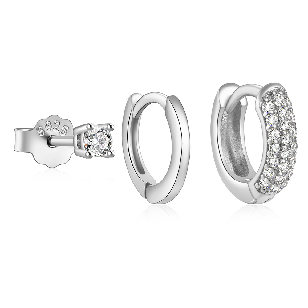 Women's Gender 3 Pieces Set 925 Sterling Silver Zircon Geometric Earrings Ear Studs