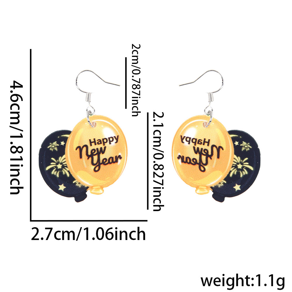 2026 Año Nuevo pendientes acrílicos globo sombrero pendientes regalos de Año Nuevo decoración de la fiesta de oro negro pendientes mujeres