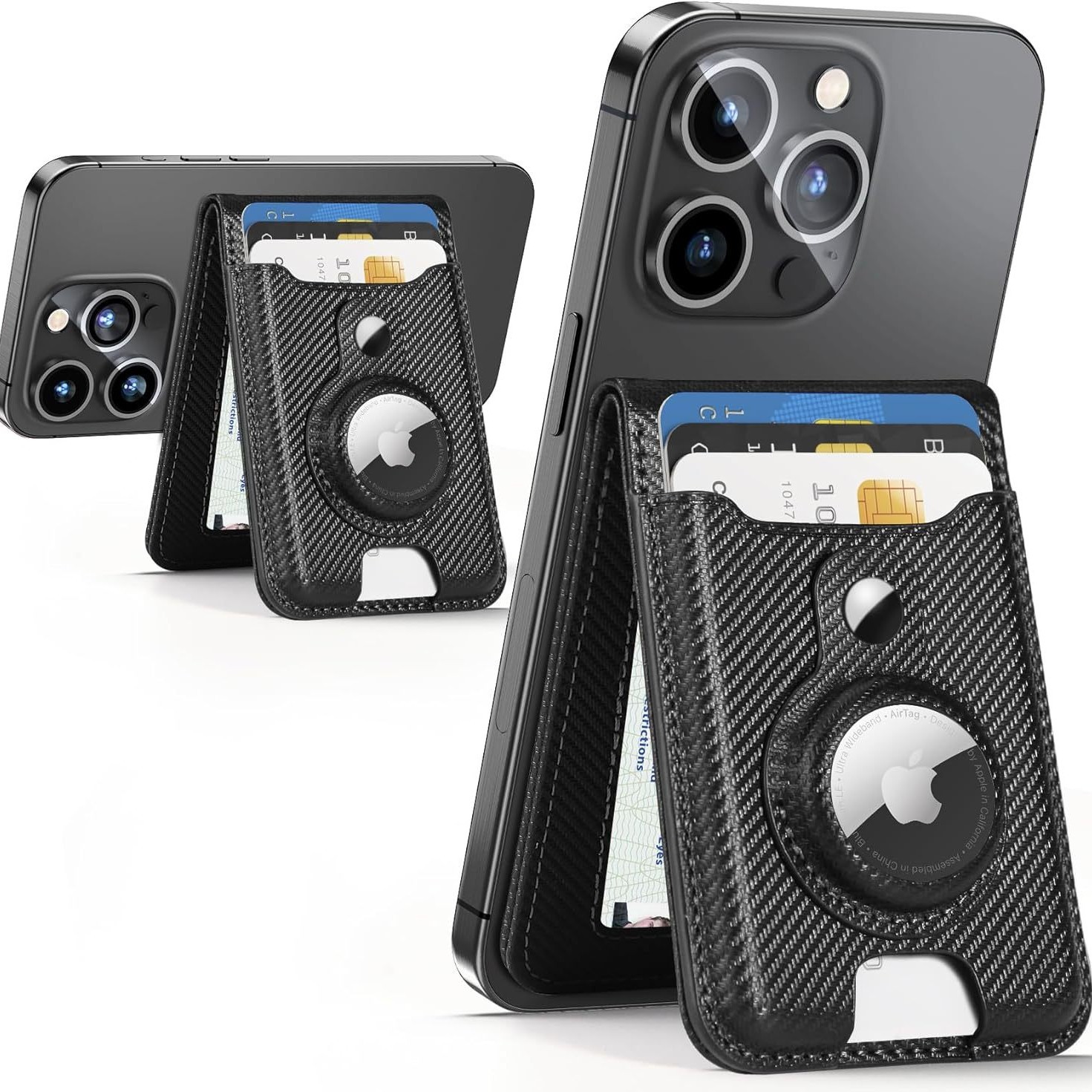 Cartera de dinero MagSafe magnética de múltiples posiciones de tarjetas Paquete de tarjetas RFID con cepillo antirrobo tres en uno Cartera de seguimiento AirTag ultrafina