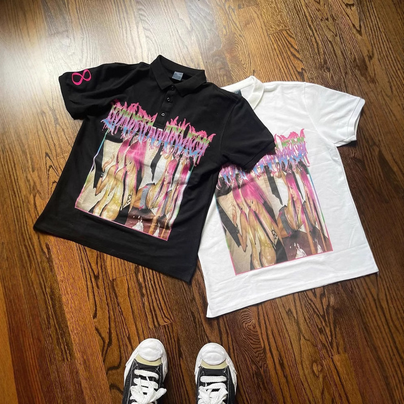 Y2k半袖ポロシャツtシャツプリント柄トップスダークブラックゴシックヴィンテージ夏ストリートウェアトップス|undefined