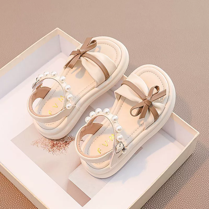 Летние сандалии для детей, маленькая принцесса в костюме с бантом, пляжная обувь, мягкая подошва, западный стиль