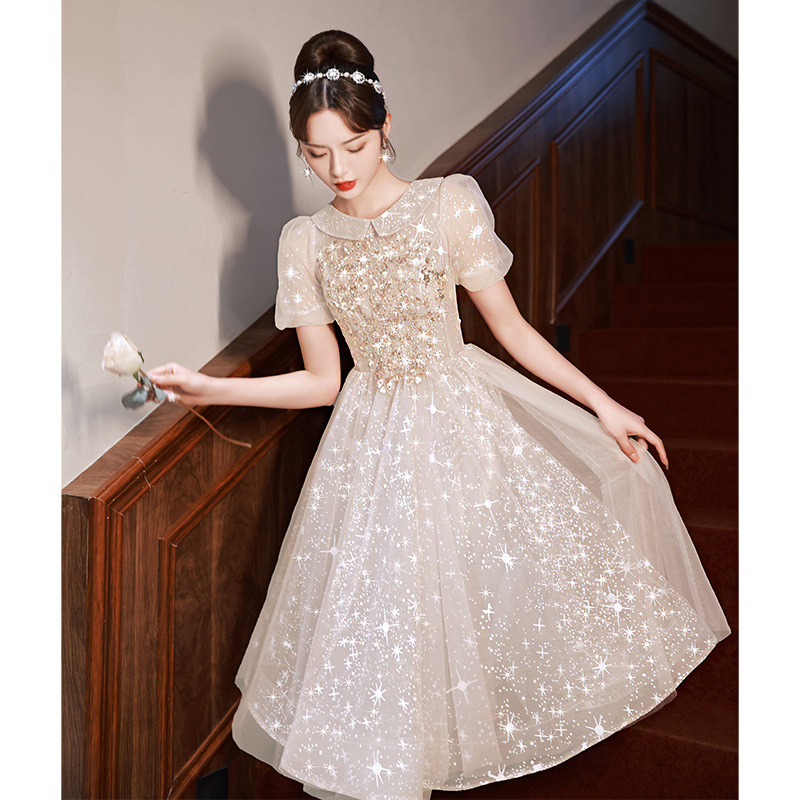 Wedding Evening Dress Female Accessible Luxury Niche French High-End Host Engagement 18-Year-Old Adult Girl Princess Dress Dress