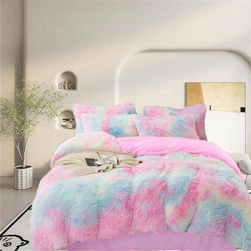 Sábana de cuatro piezas para cama de terciopelo de visón grueso, funda de edredón de felpa cálida de invierno, juego de cuatro piezas de terciopelo de cristal de color sólido