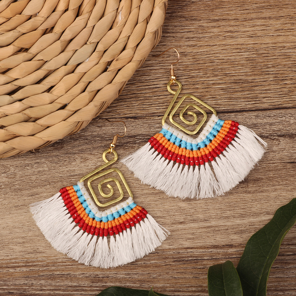 12g Weight Copper Ear Needle Material Drop Earrings Classification 1 Pair Quantity Holiday, Daily Occasion Beaded, Copper Material Geometric Pattern All Seasons Season Women's Gender Bohemian Style 1 Pair Bohemian Geometric Beaded Copper Drop Earrings 9