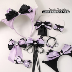 Sanrio Cute Girl Heart Purple and Black Sweet Cool Kuromi Series Cat Ears JK Headband Hair Ring Hair Claw Headband