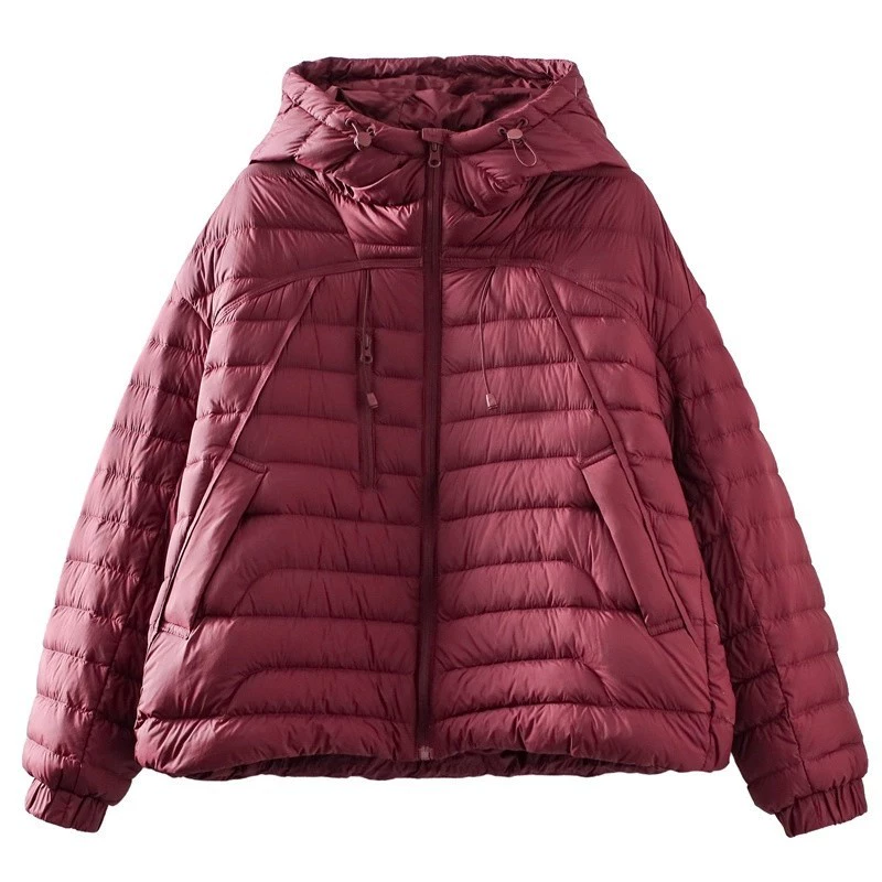 Light and thin winter retro keep warm down jacket with hood for leisure