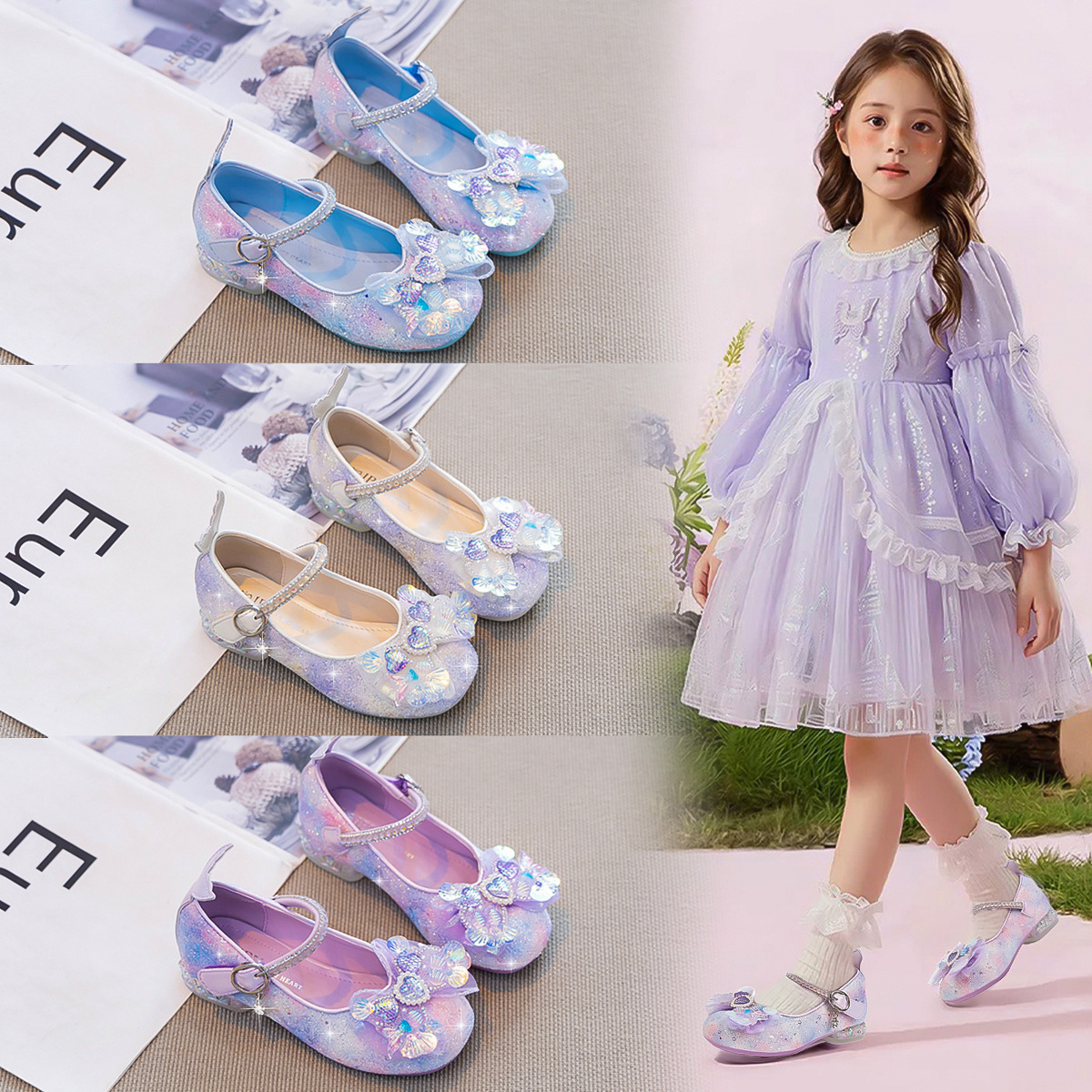 Zapatos de princesa de niñas zapatos de cuero de moda 2026 nuevos zapatos de primavera para niños zapatos de cristal de niñas