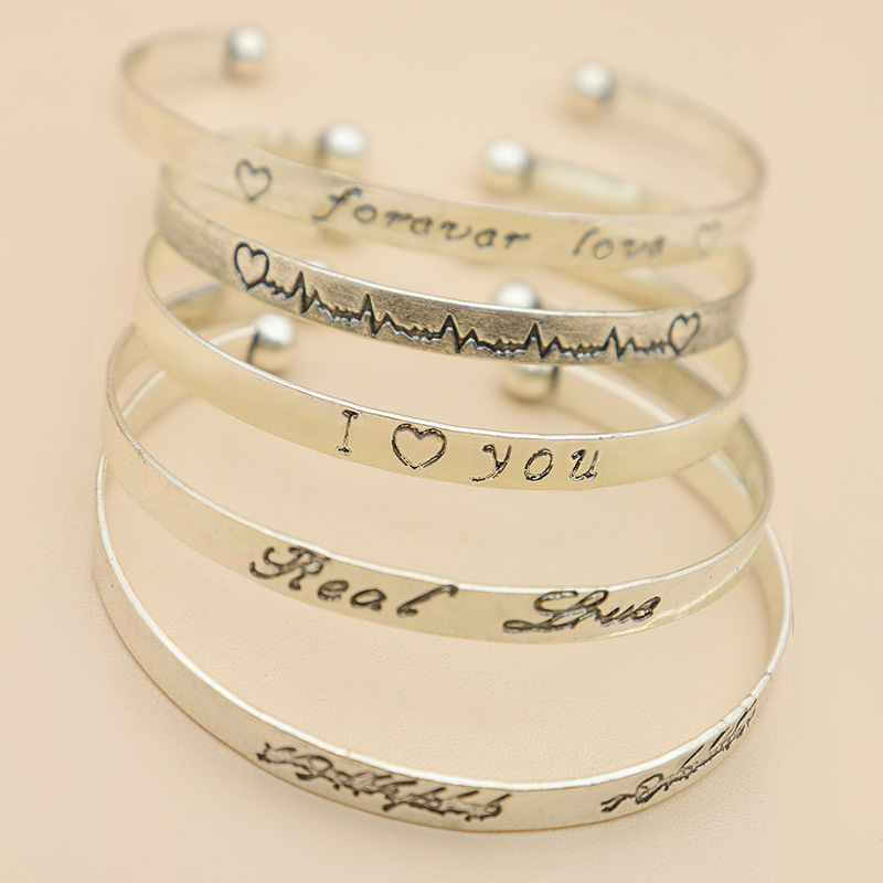 Fashion Simple Opening Bracelet Set Heartbeat English Glossy Bracelet 5-Piece Set