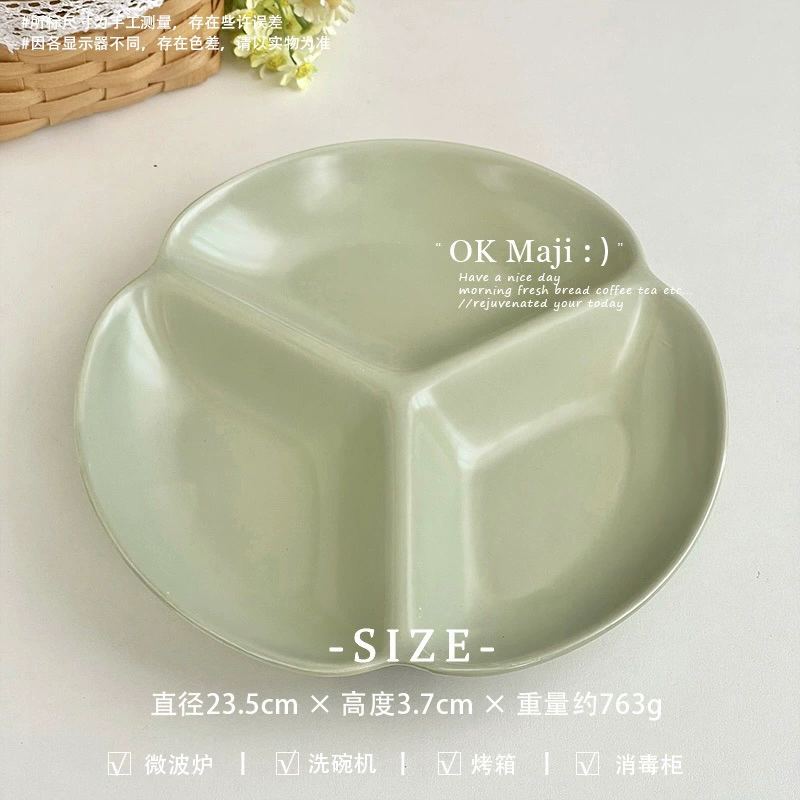 Creative plate ceramic plate for one person, three-compartment plate, high-end household quantitative plate