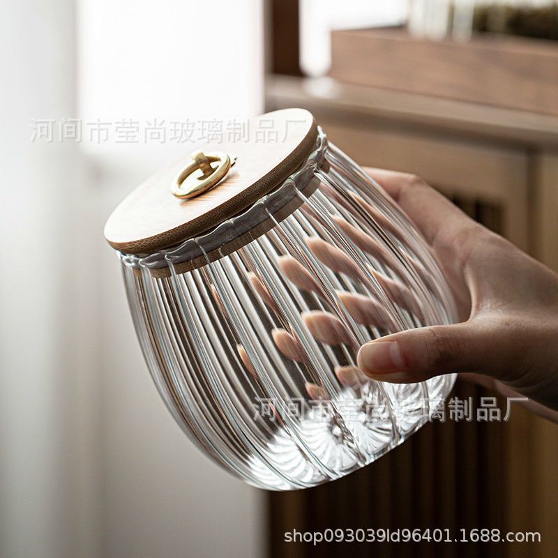 Frasco de vidrio pétalo creativo vidrio sellado tarro de té hogar grado alimenticio gran capacidad frasco de azúcar frasco de almacenamiento a rayas