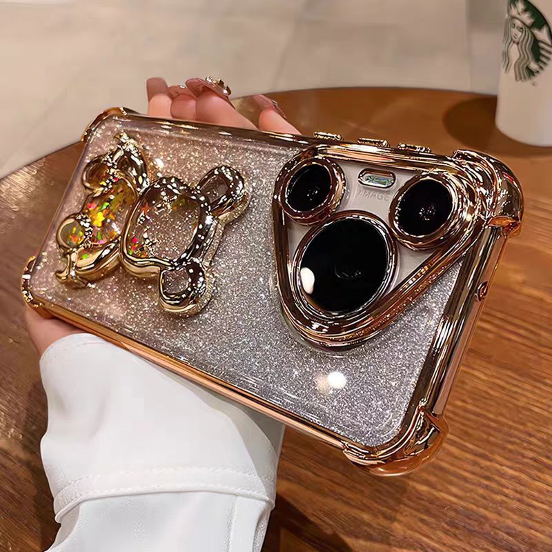 Suitable for Huawei Pura80 Phone Case, Liquid Sand Bear Design with Lens Film, Anti-Drop, Glitter Electroplating, Full Coverage, New Year Wholesale