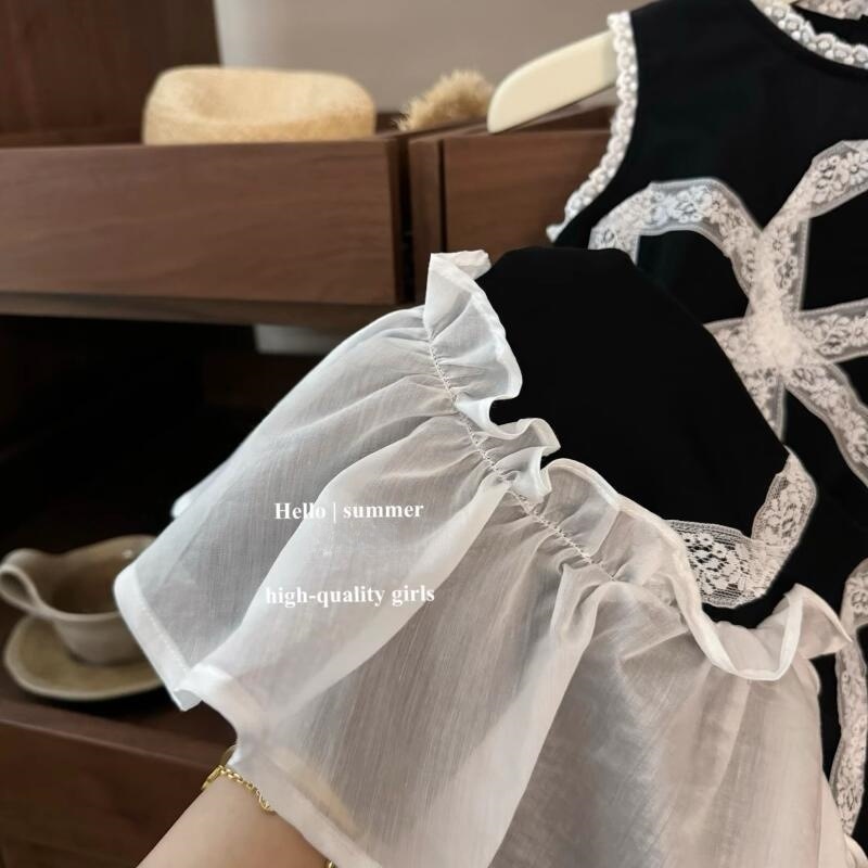 [Xianning Seven] ¡Estilo de ballet! Falda de chaleco de bebé de estilo occidental con lazo de encaje dulce casual para niña coreana