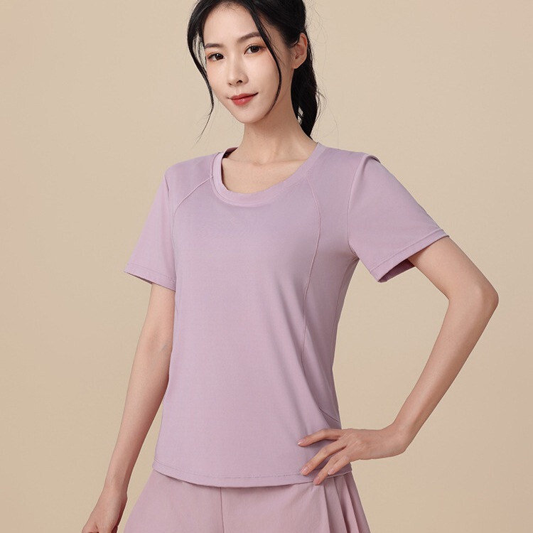 Summer sports top for women chubby girl plus size slimming yoga short sleeve nude quick-drying high elastic running T-shirt workout clothes