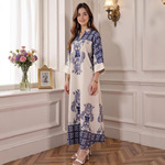 外贸中东穆斯林连衣裙跨境中东女装长袍女长裙民族印花烫钻阿巴亚