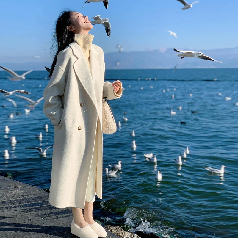 Двустороннее кашемировое пальто овсяного цвета