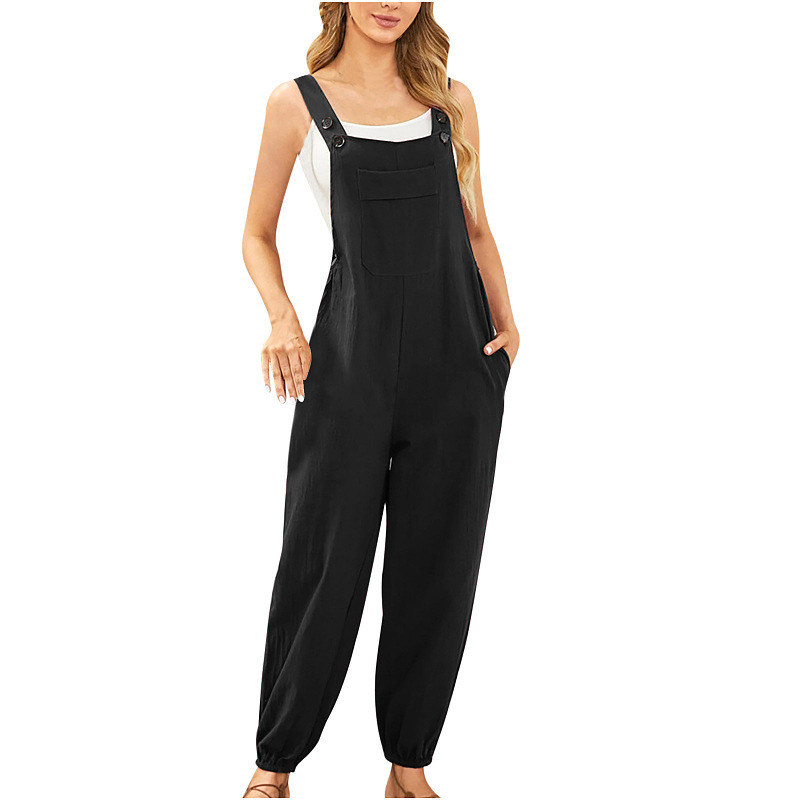 Nueva ropa de mujer transfronteriza europea y americana de algodón y lino mono bolsillo pantalones de la Liga Amazon casual pantalones lápiz