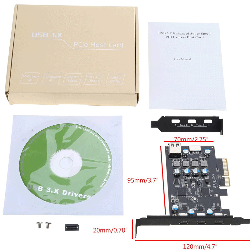 Fabricante en existencia PCIE a la tarjeta de extensión tipo-c USB3.2 20Gbps Tarjeta sin conductor del adaptador de la computadora de escritorio