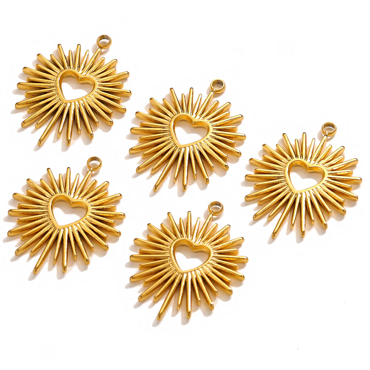 IG Style, Simple Style Style 5 PCS/Package 18 * Mm Stainless Steel PVD Coated 18K Gold Real Gold Plated Heart Shape Polished Pendant DIY Jewelry Accessories