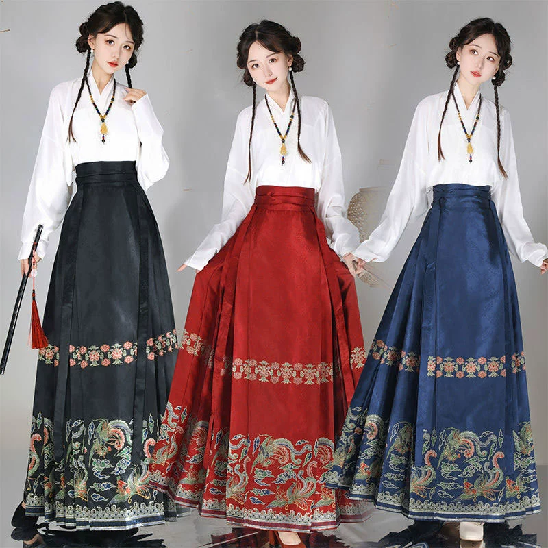 Двойной Феникс в облачной юбке Макси Hariming женский полный комплект Hanfu осенне-зимний Повседневный древний костюм Китайский пригородный тканый золотой макияж цветок