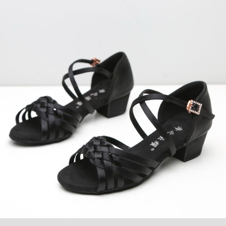 Professional Children's Latin Dance Shoes Girls' Middle Heel Dance Shoes for Beginners Practice Shoes Soft-soled Summer Cha-Cha Dance Shoes