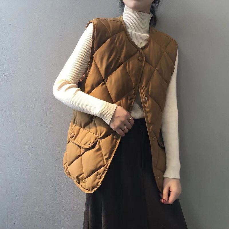 法式秋冬棉服马甲女坎肩背心菱格夹棉外套外穿小个子宽松马夹外套|undefined