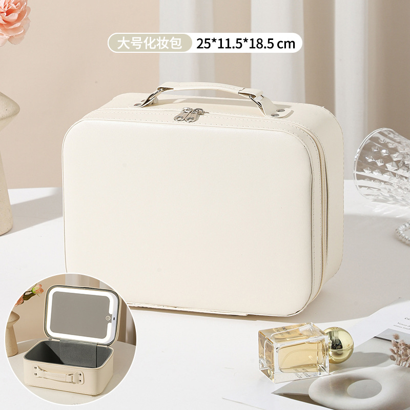 Caja de cosméticos de color sólido de moda con espejo Bolsa de cosméticos de almacenamiento de gran capacidad Bolsa de almacenamiento de cosméticos portátil