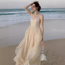 三亚沙滩裙女夏法式薄款吊带海边度假连衣裙仙女拍照衣服长裙超仙