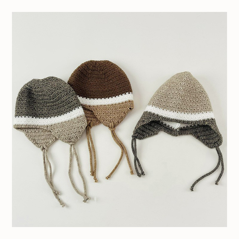 Coreana inns niños sombrero de punto otoño invierno retro color color para niños sombrero de protección de orejas cóncavo sombrero de abrigo frío
