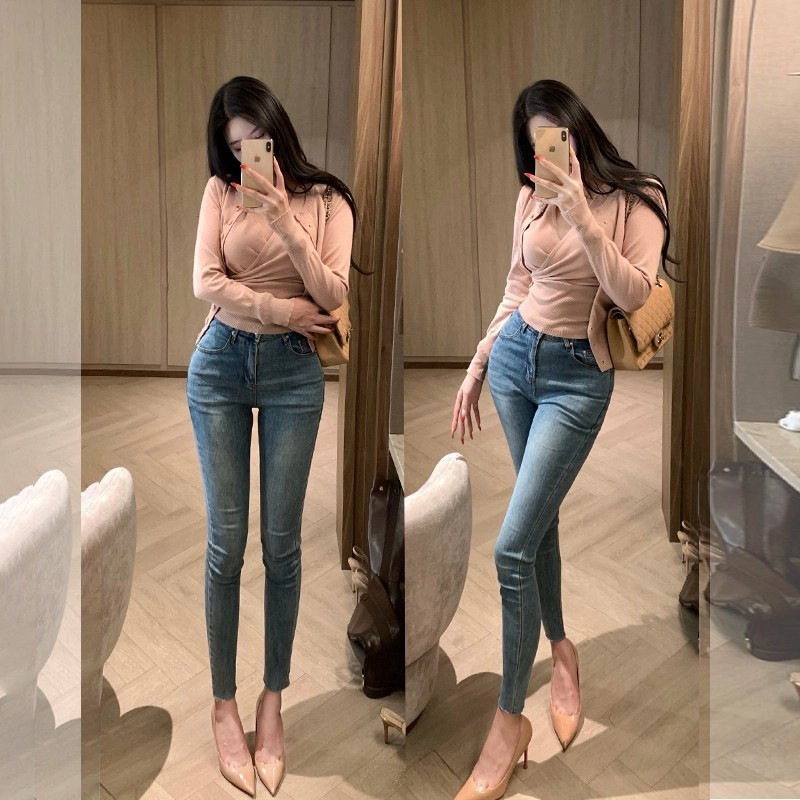 Stretchy fabric of good quality ~ Women's tight-fitting denim pants for autumn and winter, high street style, slimming, cropped pencil pants Stretchy fabric of good quality ~ Women's tight-fitting denim pants for autumn and winter, high street style, slimming, cropped pencil pants