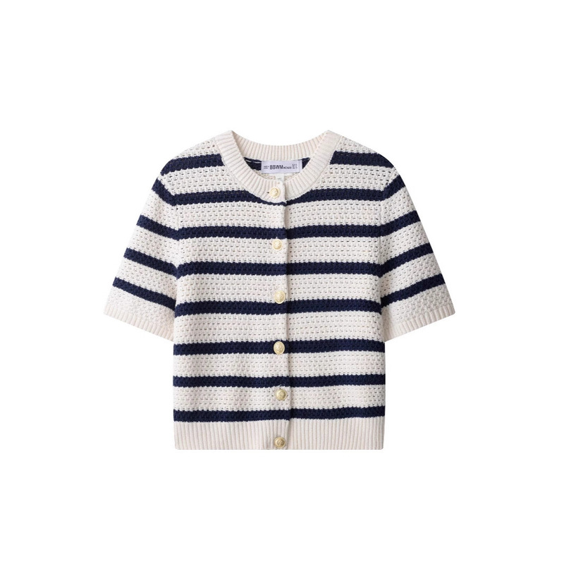 Cross-Border Foreign Trade Women's Clothing 2025 Spring New European and American Style Fashionable Versatile Casual Elegant Striped Knitted Cardigan