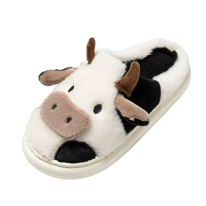 Plush Demi-Season Slippers, Cozy Indoor Warm Shoes, Sizes 36–43, Cute Cow Option