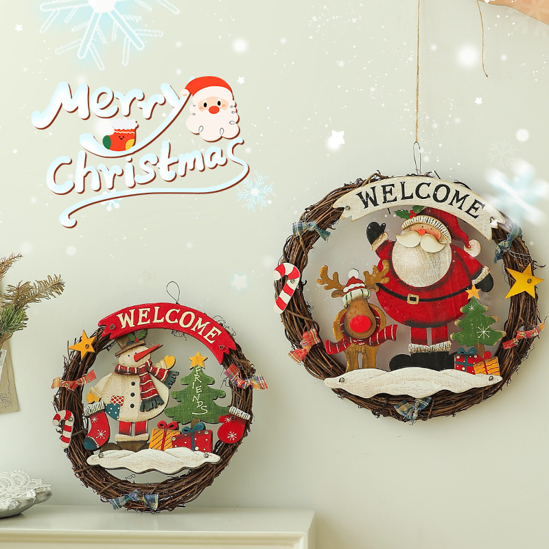 クロスボーダー限定 クリスマスウェルカムサイン ドアハンガー 木製老人雪だるま クリスマスデコレーションペンダント クリスマスウォールデコレーション|undefined