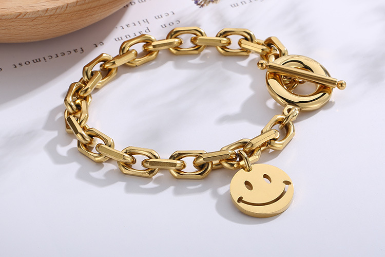 fashion creative smiley face titanium steel gold plated bracelet necklace