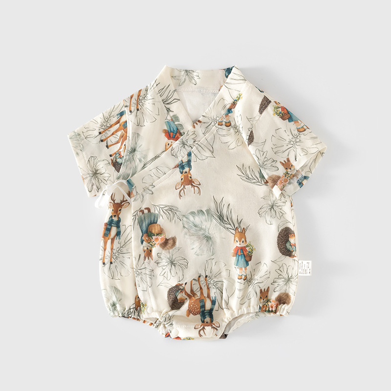 Baby Gauze Wrap Summer Ultra-Thin Baby Triangle Crawler Suit Ha Yi Manxi Style Short-Sleeved Jumpsuit