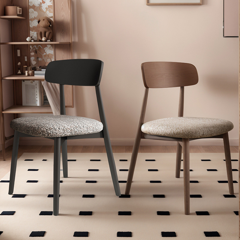 Silla de comedor de madera maciza nórdica, restaurante doméstico, silla trasera de cuero de microfibra, mesa de comedor y taburete de tela de algodón y lino de alta gama