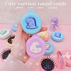 Cartoon foldable air cushion comb, portable with makeup mirror cushion massage comb, cute girly heart, small round comb