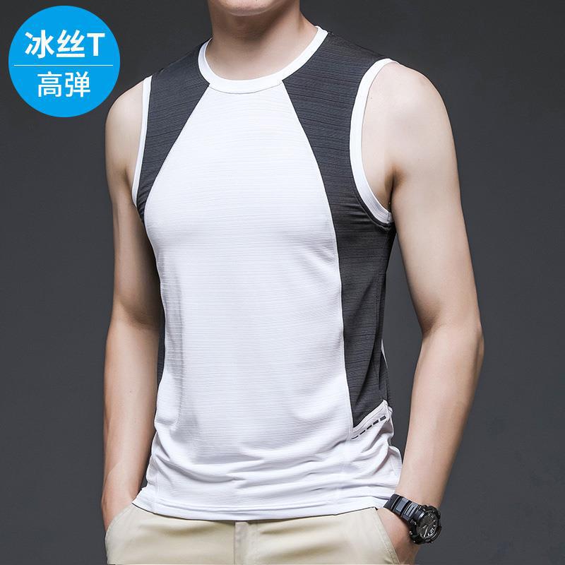 Wholesale 703303 summer new sleeveless vest ice silk cotton T-shirt men's outdoor fitness quick-drying vest T-shirt handsome