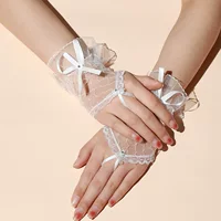 Короткие черные перчатки Кружевной призрак невесты Свадьба Хэллоуин Костюм Лолиты Сетчатый лук Рукав