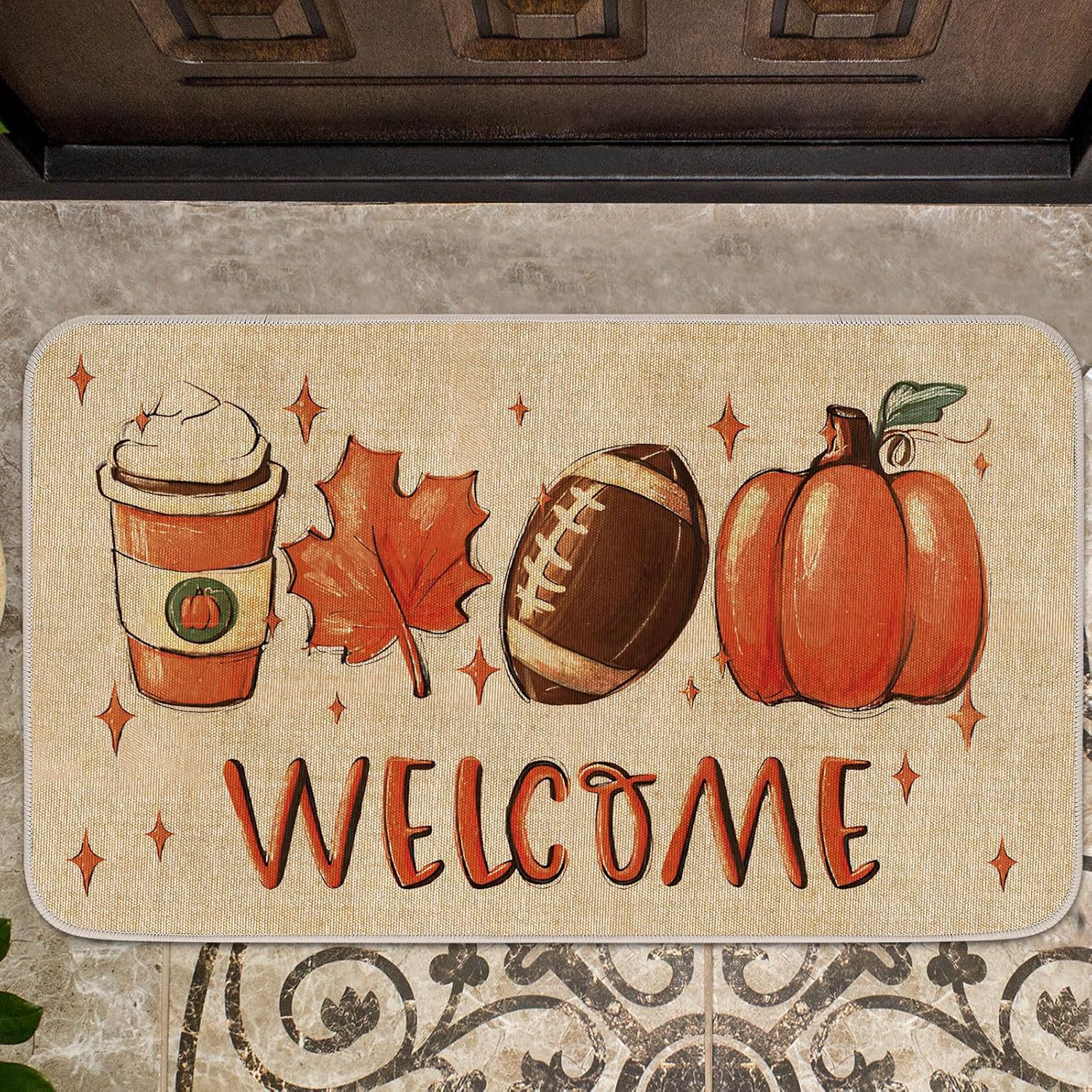 Halloween otoño calabaza alfombra de suelo en la puerta alfombra de lino alfombra de decoración textil al por mayor alfombra de pies