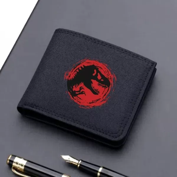 Jurassic Dinosaur Cartoon Print Short Canvas Wallet Zipper Wallet Denim New Ultra-Thin
