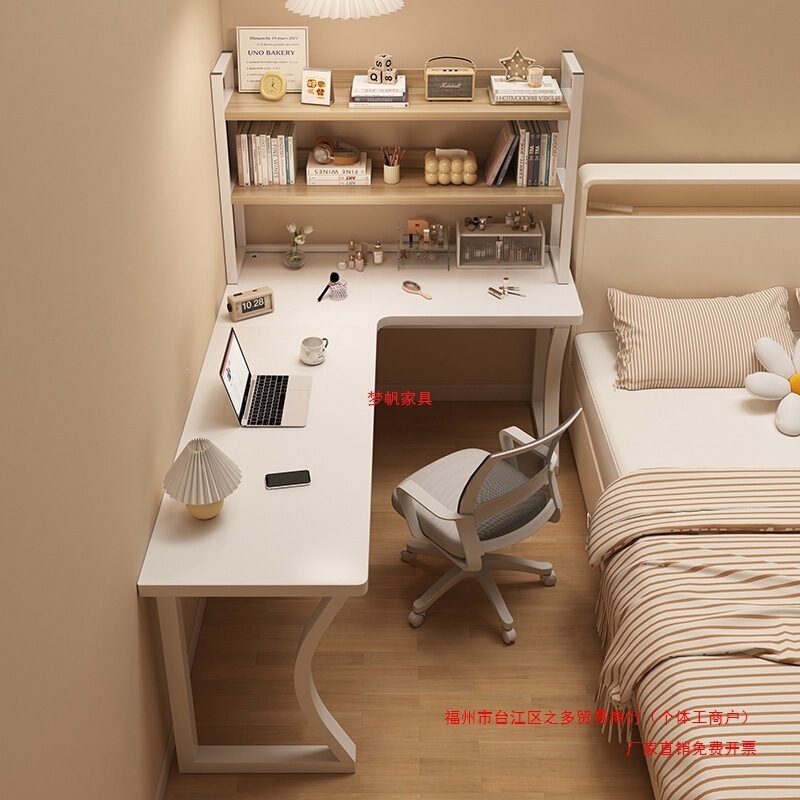 Corner Desk with Bookshelf, Integrated Computer Desk, Bedroom Home-Use Girls' Dressing Table, L-Shaped Corner Study and Office Desk