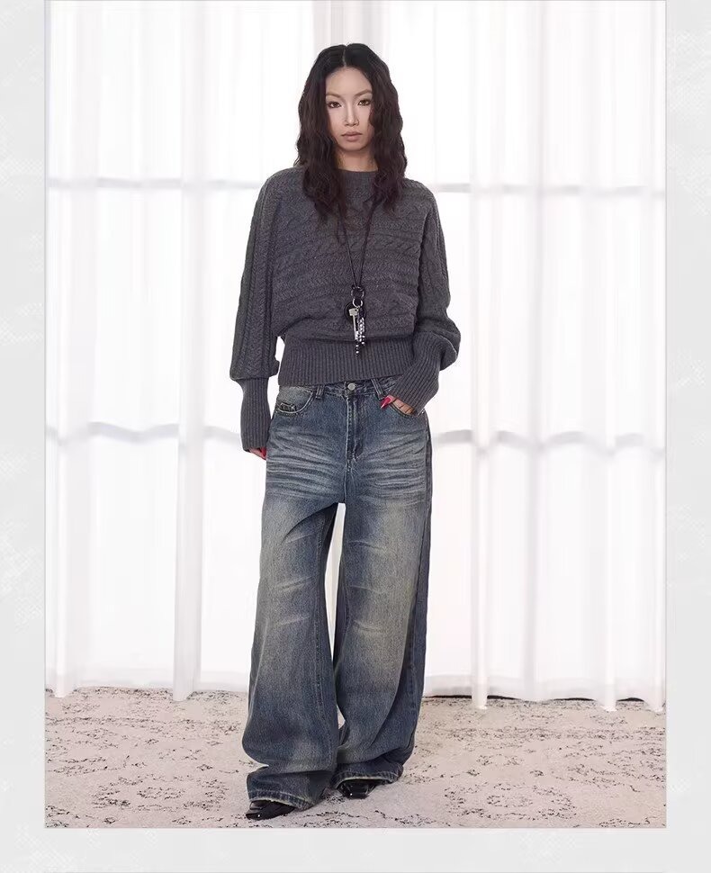 Unisex Retro Washed Distressed Jeans Loose Straight Leg Casual Hip Hop Dance Long Pants Spring/Autumn Summer Wear_ecoleips.com